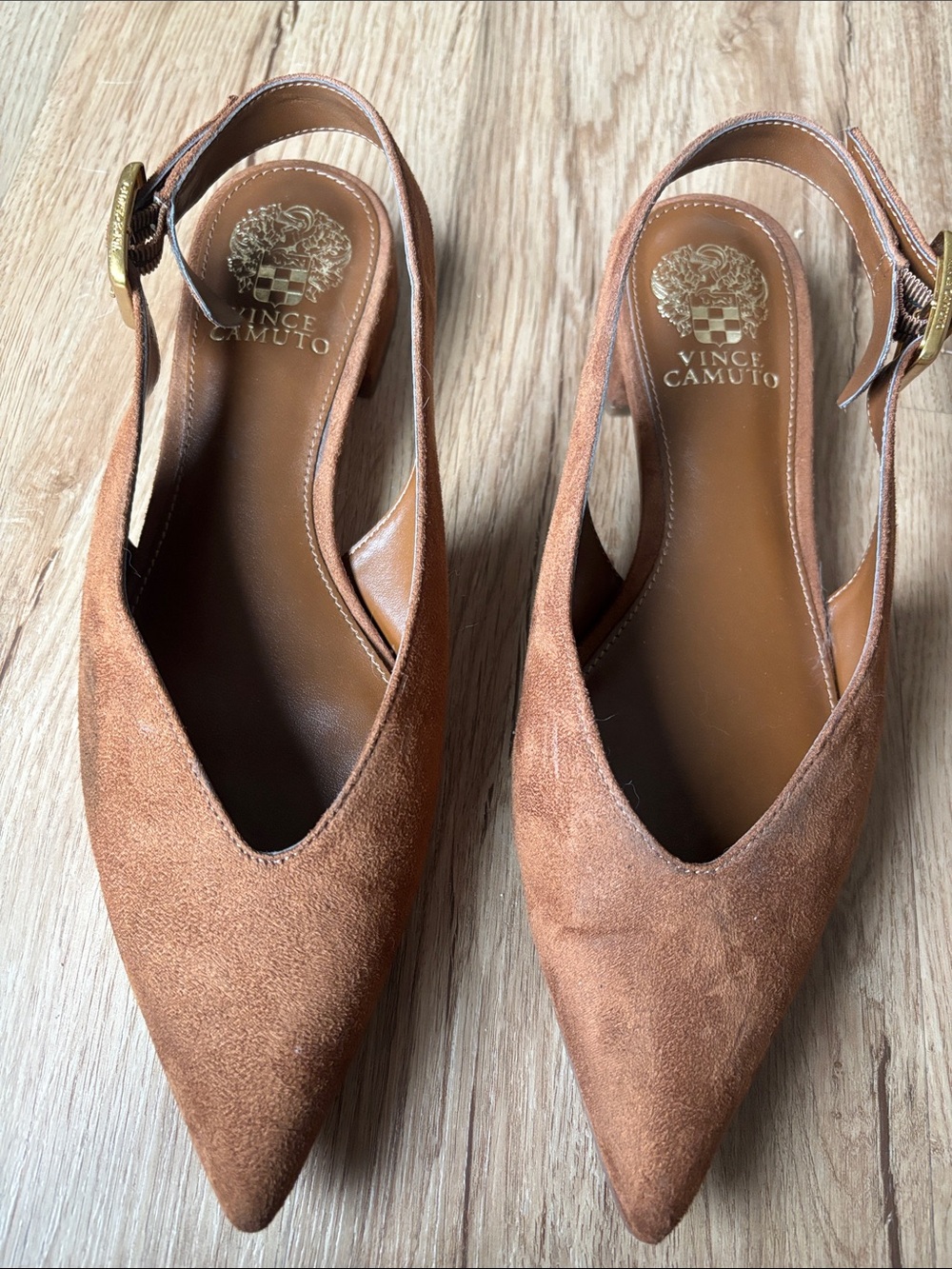 Vince Camuto Brown Suede Pointed Slingback Flats